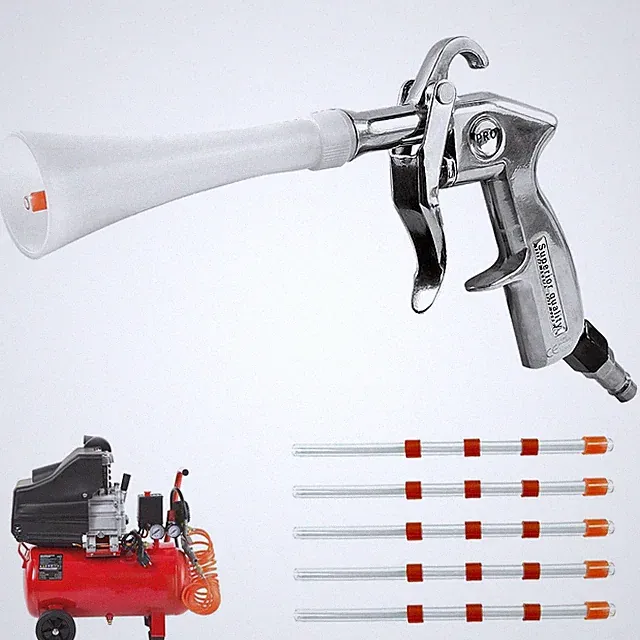 HeavyDuty Air Compressor Cleaning Gun 5 Hoses Silver for Car Dry Cleaning