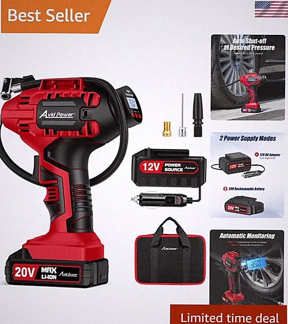 Tire Inflator Portable Air Compressor, 20V Cordless Car Tire Pump, Rechargeab...